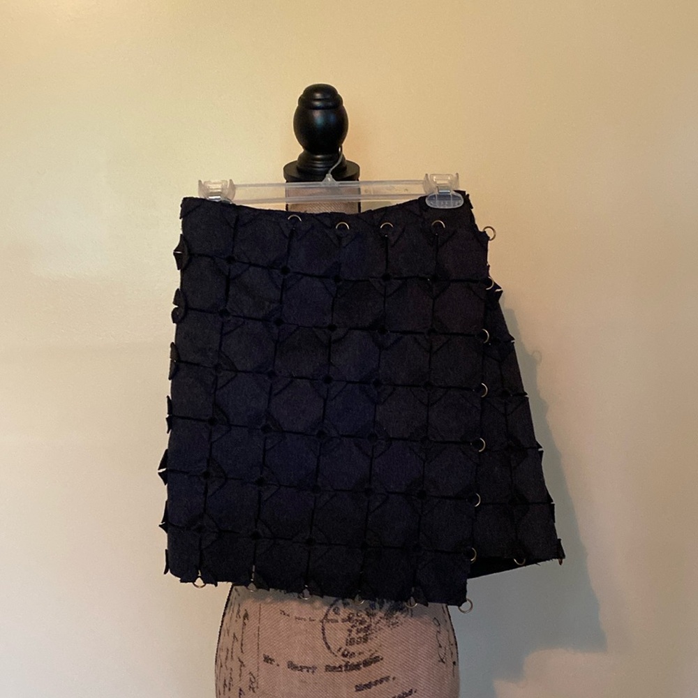 Tory Burch Black Textured Grid Mini Skirt